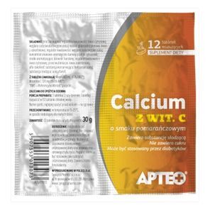 CALCIUM +VIT C x 12 tabletek o  smaku  pomarańczowym folia